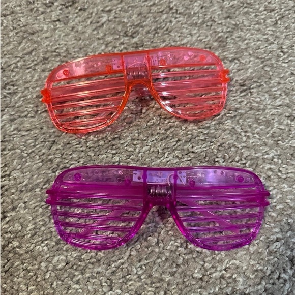 Plastic Light Up Party Shade Neon Glasses Pink Purple Rave Costume Y2K Set of 2 - Picture 3 of 5